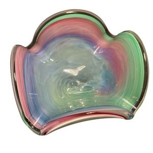 Vintage Italian Murano Style Art Glass Ruffled Bowl